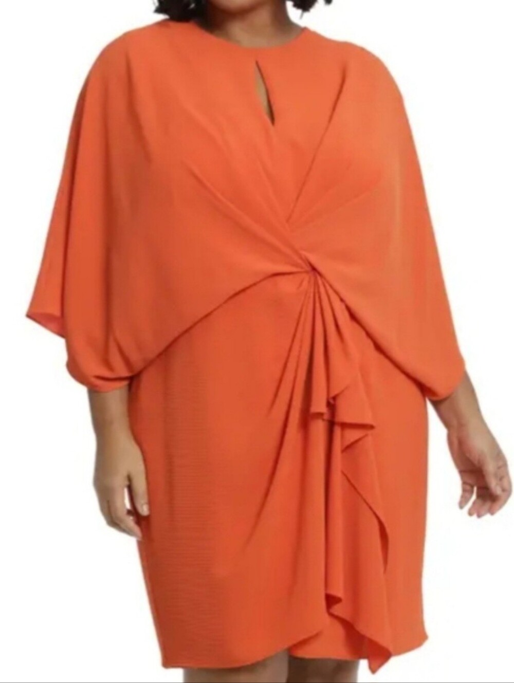 London Times Dress Womens 18W Orange Textured Twist Front Shawl Draped Keyhole